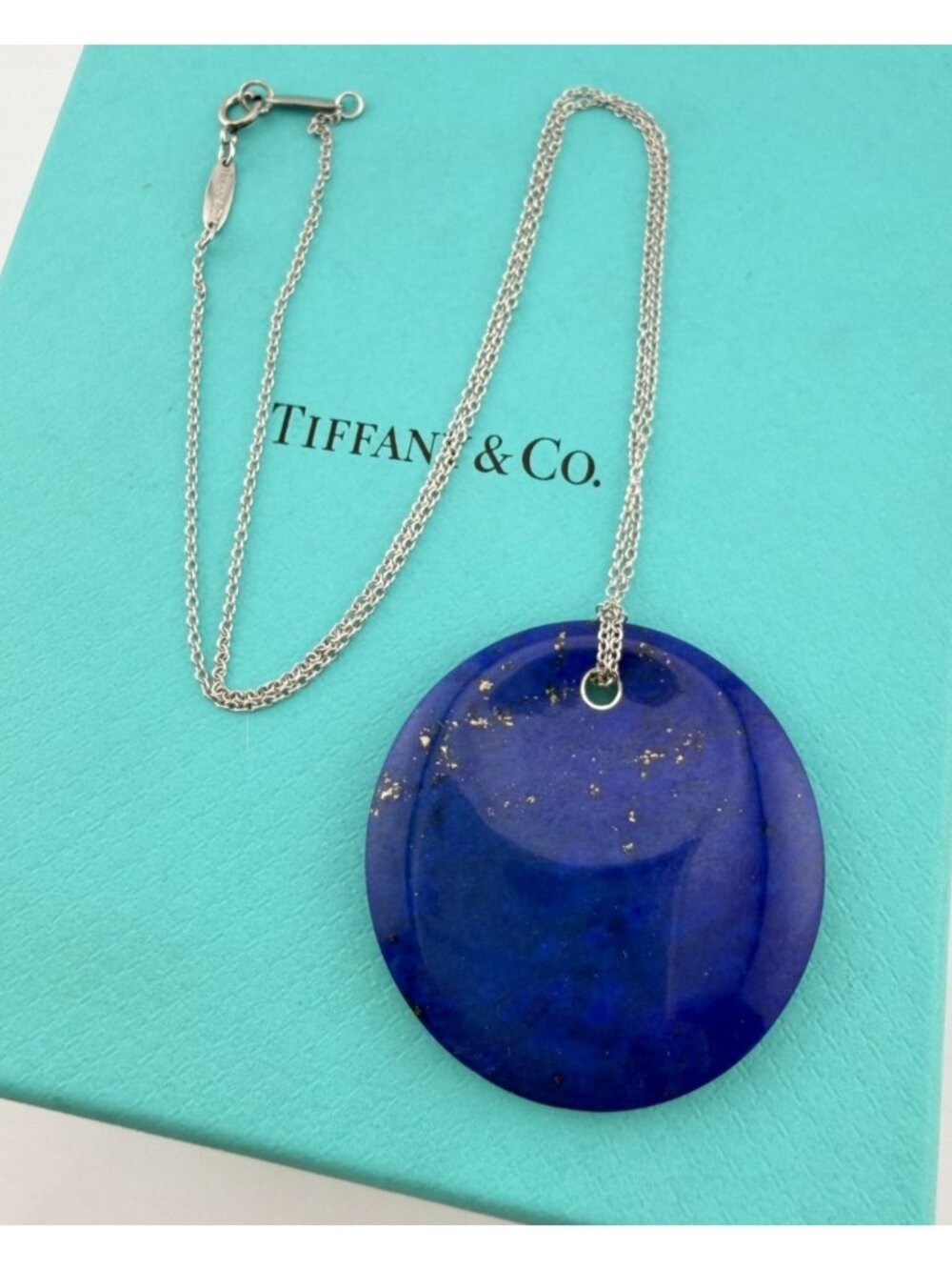 Tiffany & Co. Elsa Peretti Lapis Lazuli Disc Pendant Platinum 35mm 11.5g